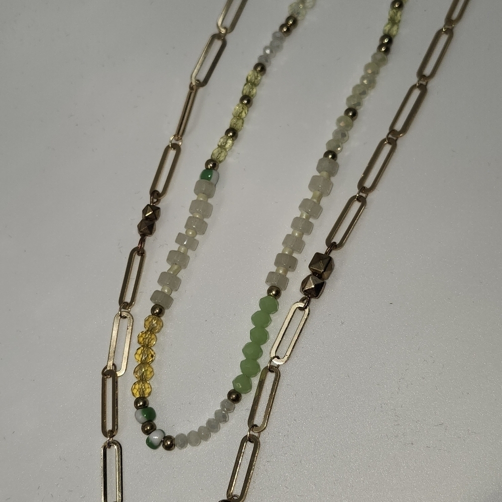 LOFT Gold and Green Beaded Necklace